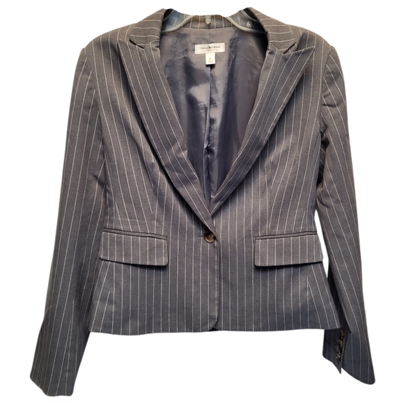 Isaac Mizrahi Gray and White Pinstripe Structured Blazer - Size S - Picture 1 of 5